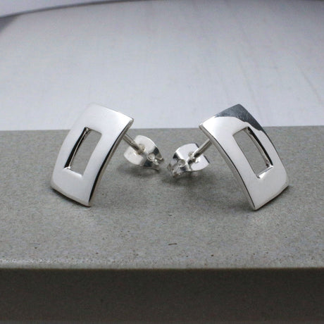 Artemis Small Off-Center Rectangle Silver Stud Earrings
