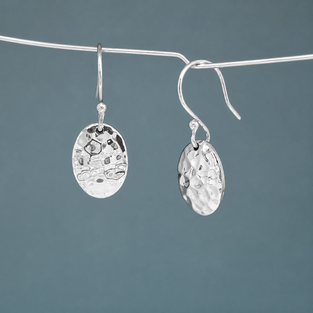 Artemis Small Oval Hammered Silver Dangle Earrings