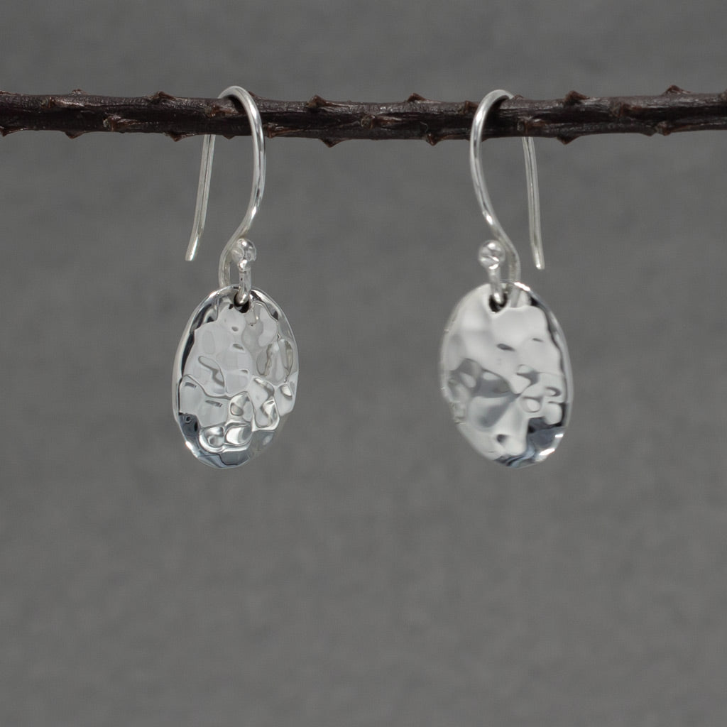 Artemis Small Oval Hammered Silver Dangle Earrings