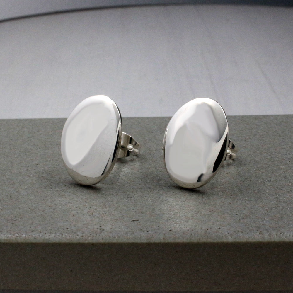 Artemis Small Oval Silver Stud Earrings