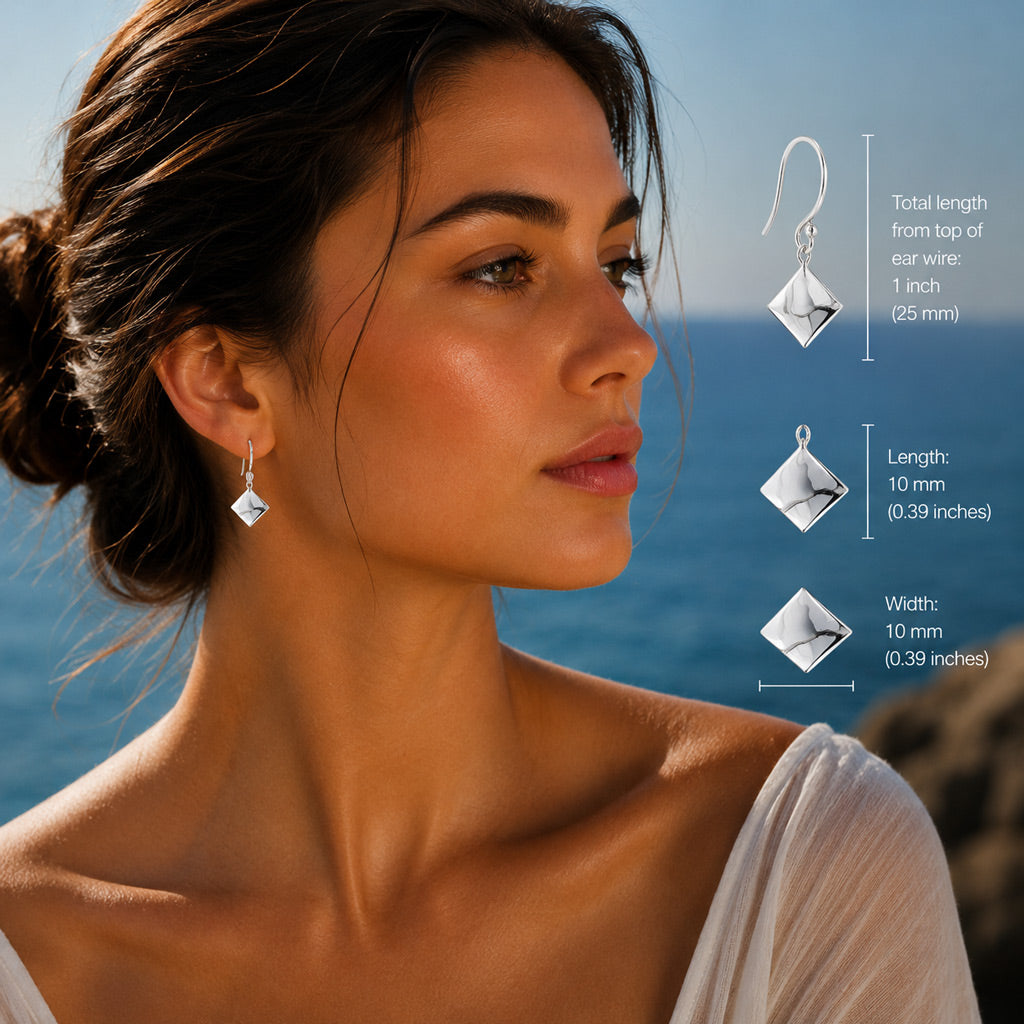 Artemis Small Rhombus Silver Dangle Earrings