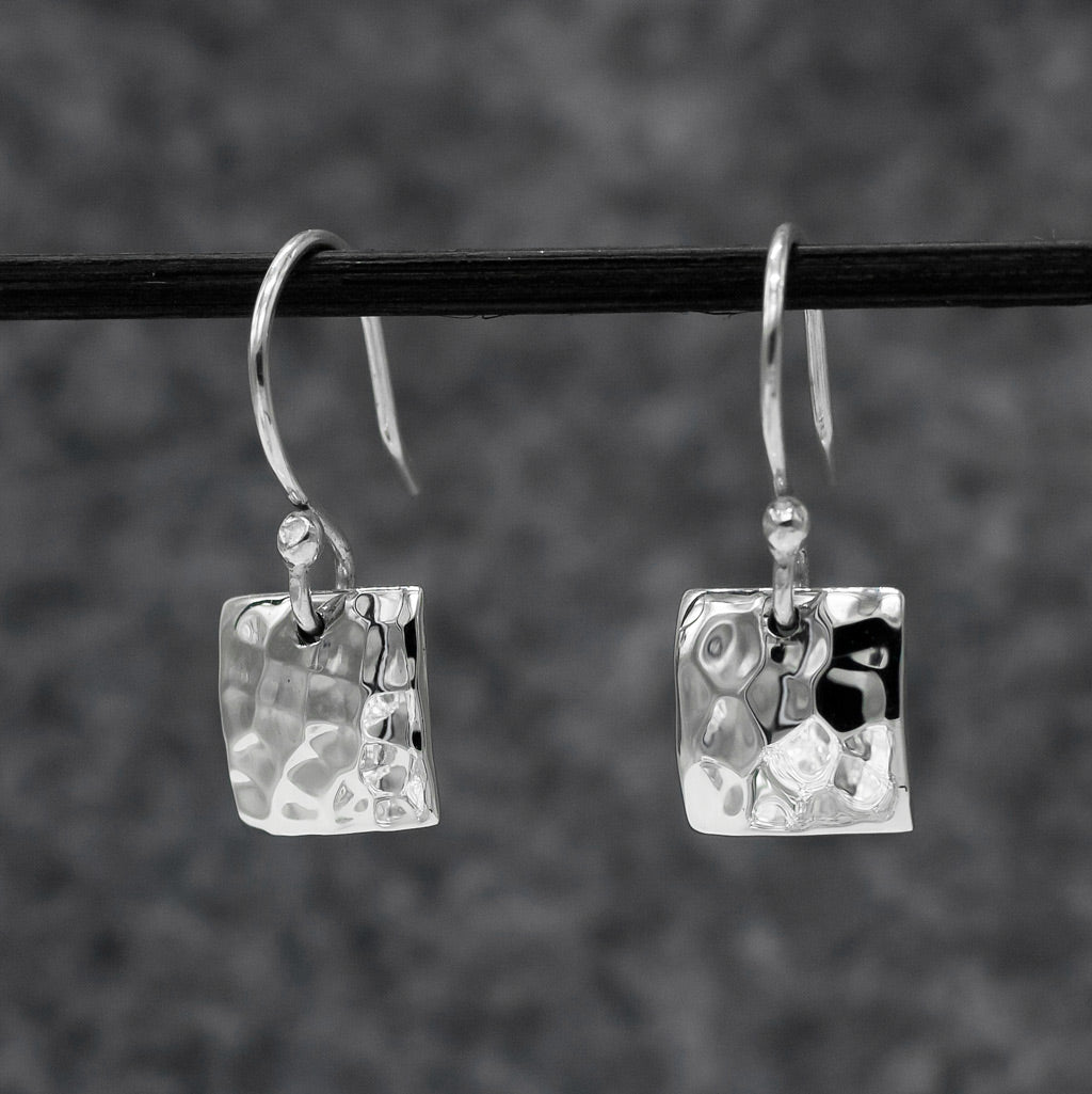 Artemis Small Square Hammered Silver Dangle Earrings