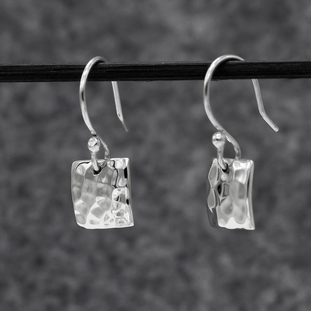 Artemis Small Square Hammered Silver Dangle Earrings