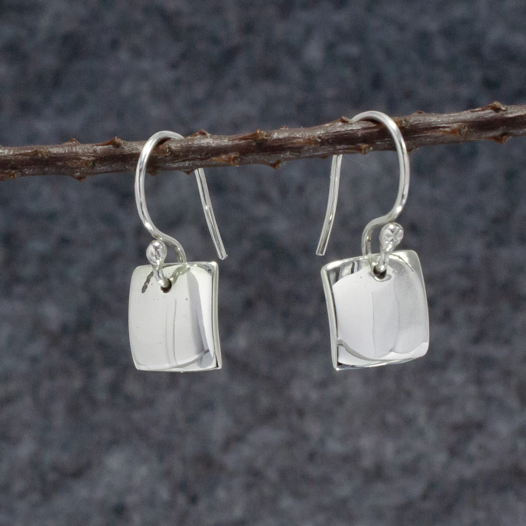 Artemis Small Square Silver Dangle Earrings