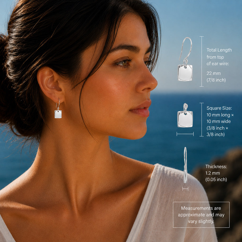 Artemis Small Square Silver Dangle Earrings