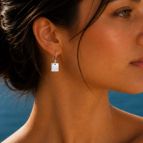 Artemis Small Square Silver Dangle Earrings