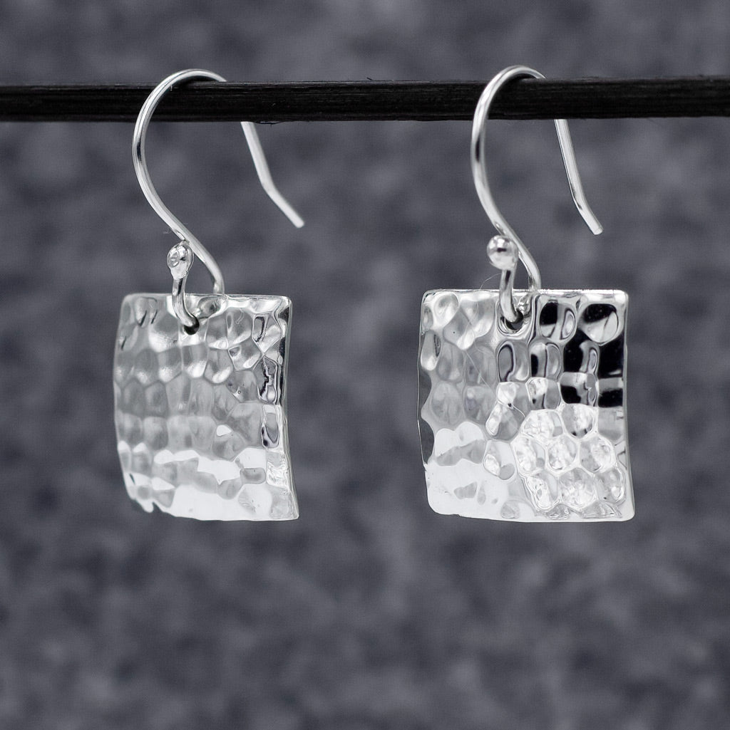 Artemis Square Hammered Silver Dangle Earrings