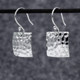 Artemis Square Hammered Silver Dangle Earrings