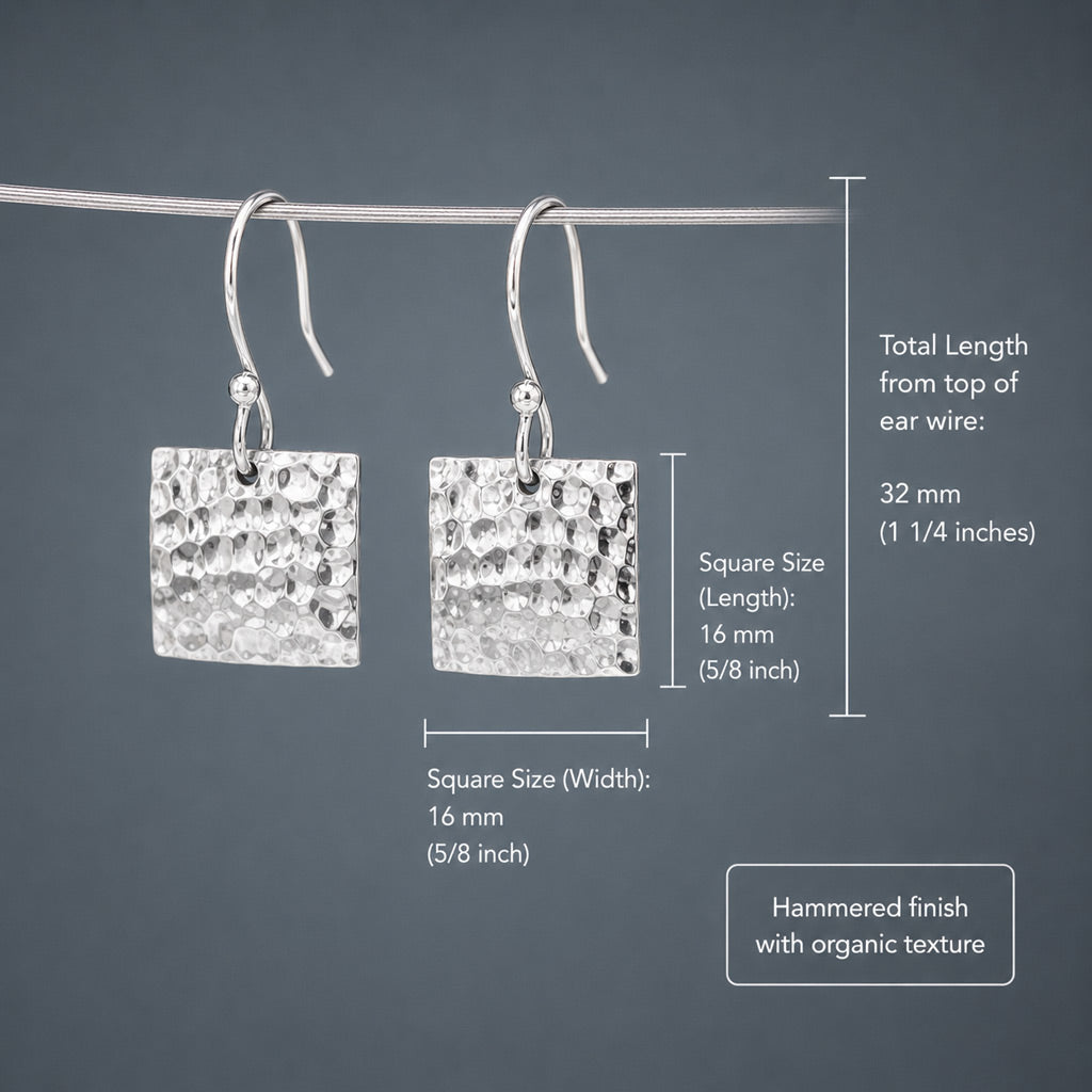 Artemis Square Hammered Silver Dangle Earrings