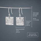 Artemis Square Hammered Silver Dangle Earrings