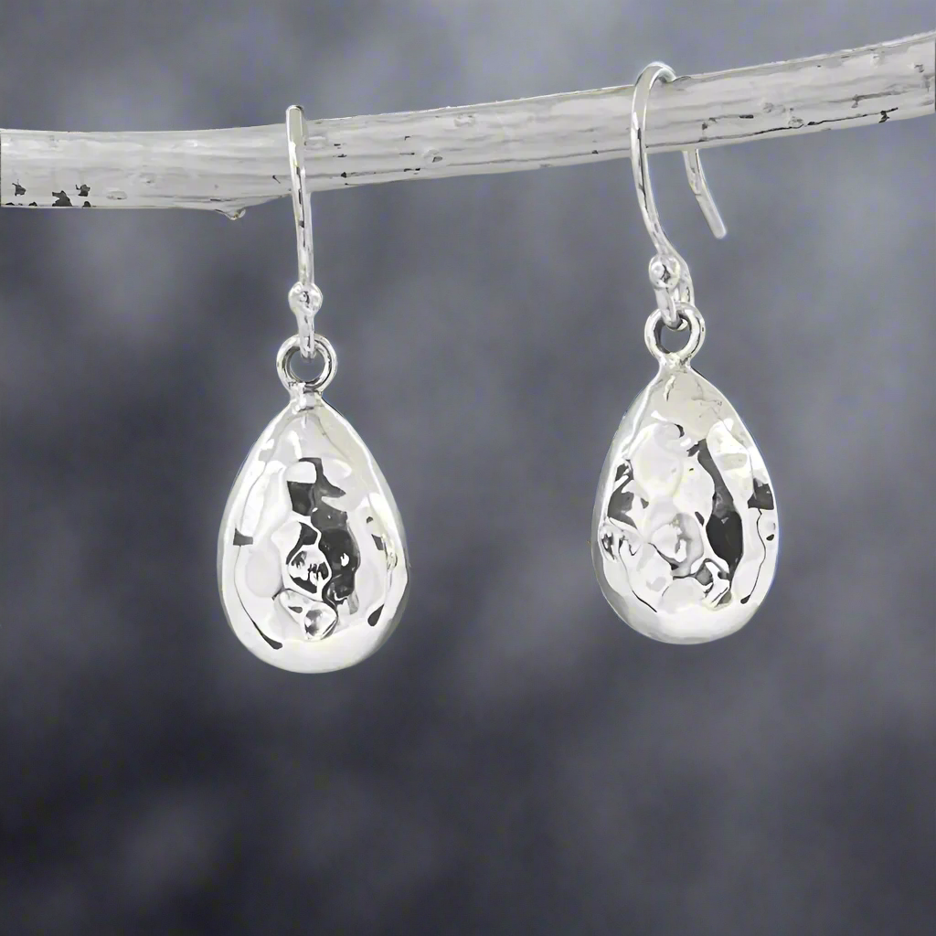 Artemis - Hammered Sterling Silver Drop Earrings - Dangle