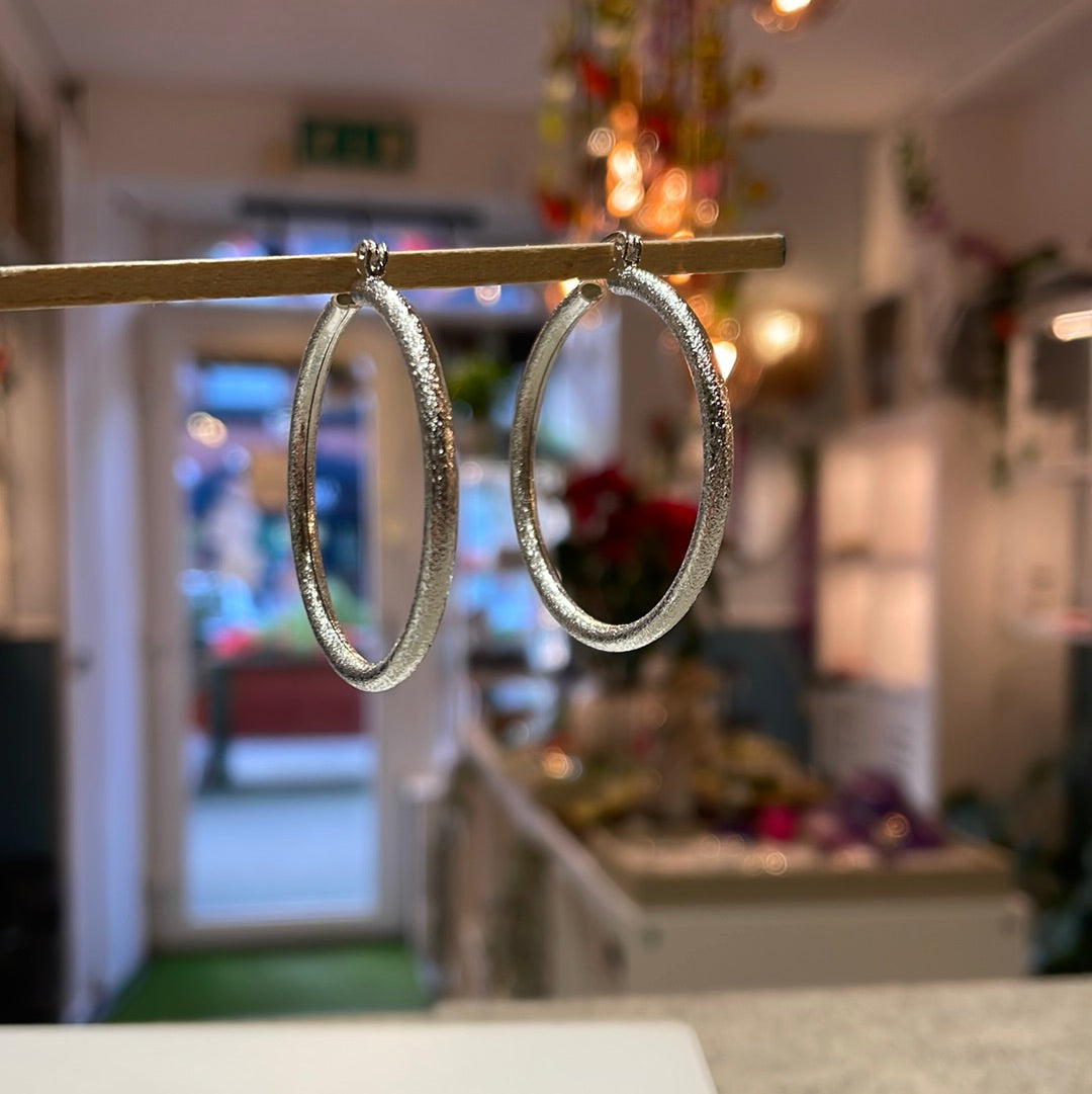 Lupita - Large Sparkle Hoop Silver Earrings