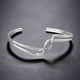 Uisce - Soft Double Wave with Crest Cuff Silver Bracelet