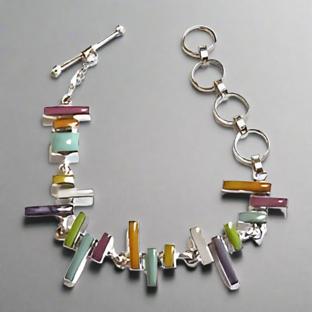 Sleveen - Kinsale Steps - Multi-Coloured Mosaic Resin Silver Bracelet