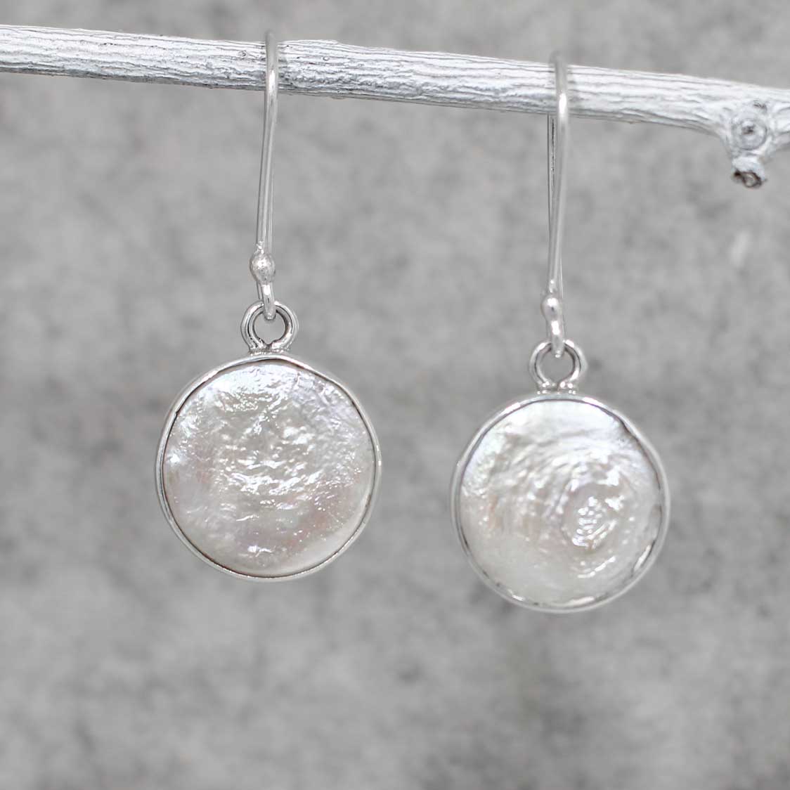 Péarla Biwa Pearl Coin Silver Dangle Earrings
