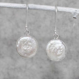 Péarla Biwa Pearl Coin Silver Dangle Earrings