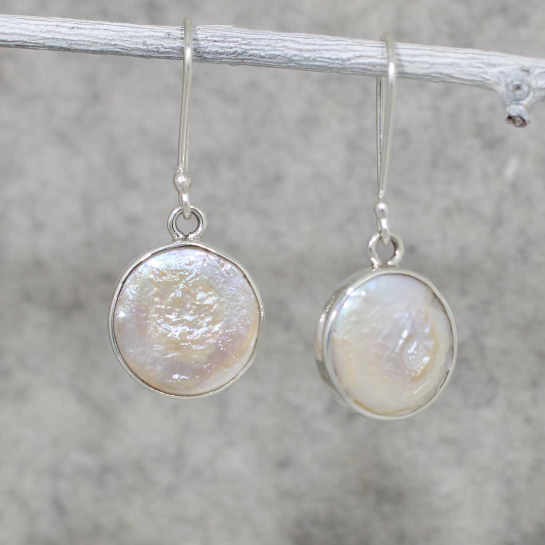Péarla Biwa Pearl Coin Silver Dangle Earrings