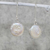 Péarla Biwa Pearl Coin Silver Dangle Earrings