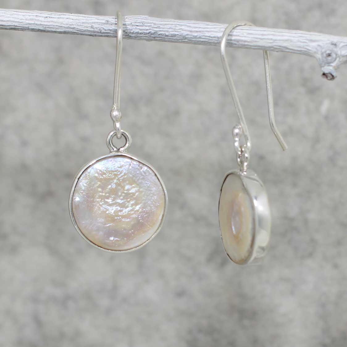 Péarla Biwa Pearl Coin Silver Dangle Earrings