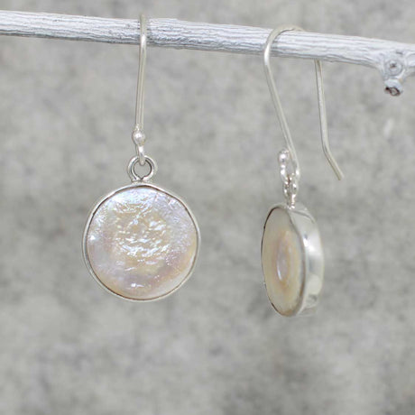 Péarla Biwa Pearl Coin Silver Dangle Earrings
