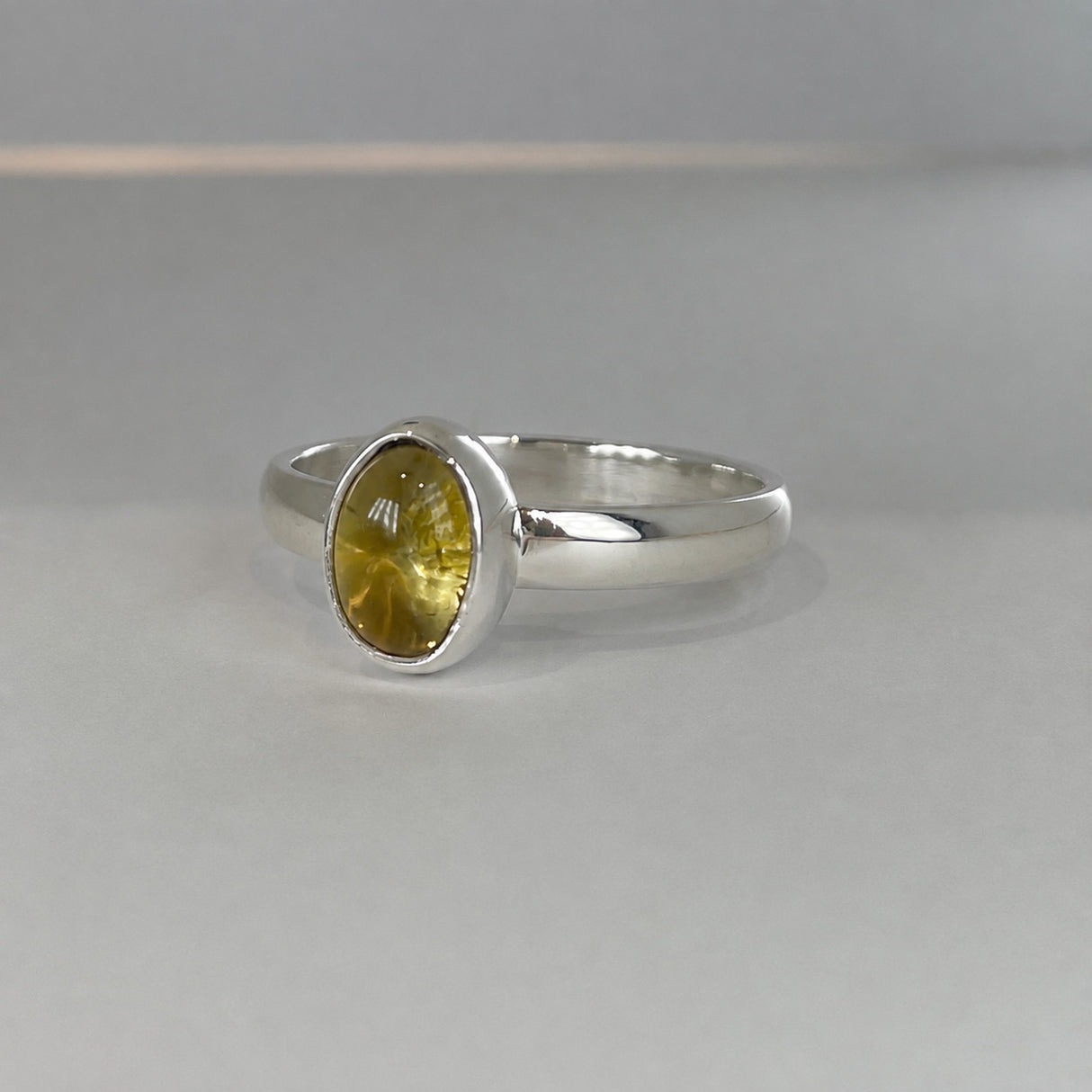 Candy Citrine Oval Cabochon Silver Ring