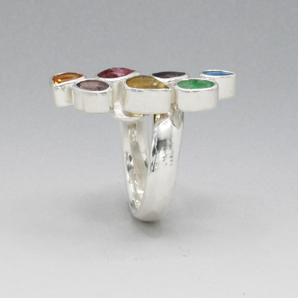 Candy - Cocktail 7 Gemstone Silver Ring - A