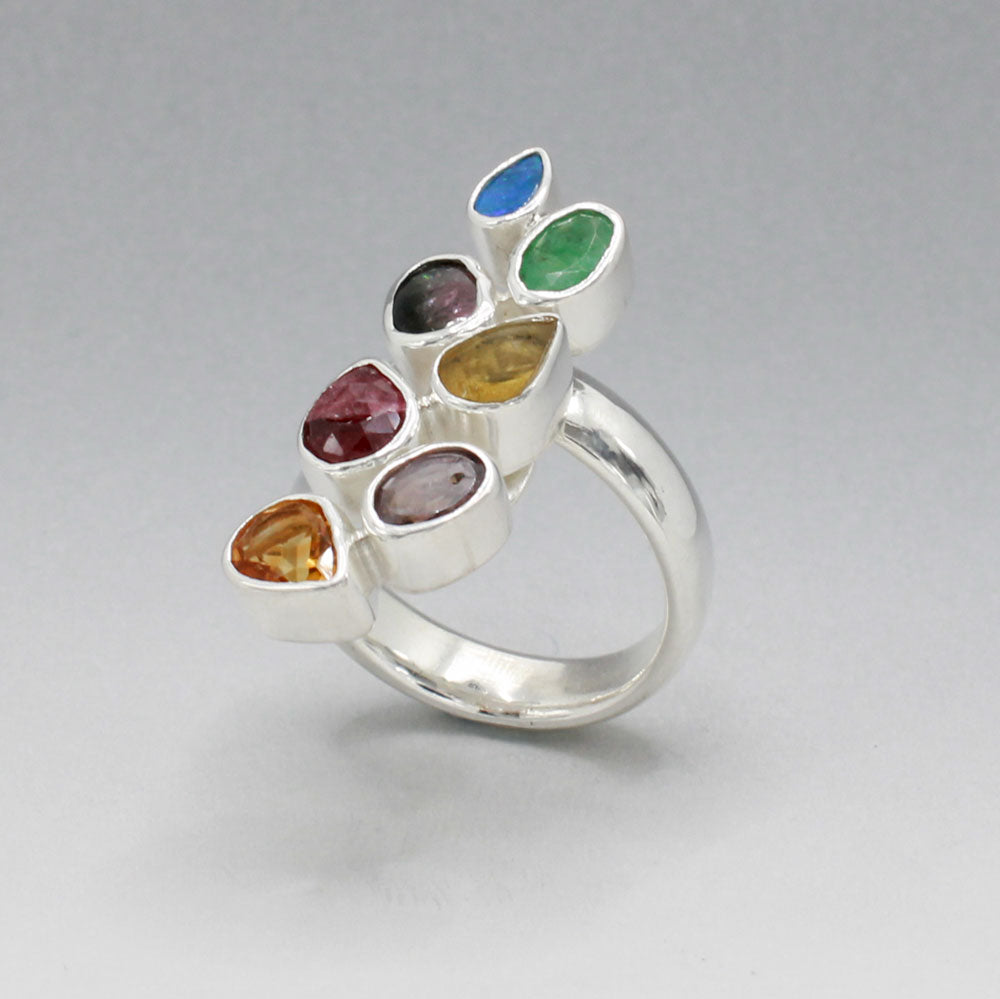 Candy - Cocktail 7 Gemstone Silver Ring - A