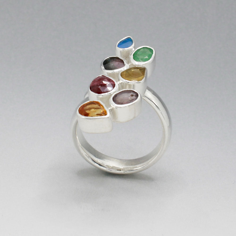 Candy - Cocktail 7 Gemstone Silver Ring - A