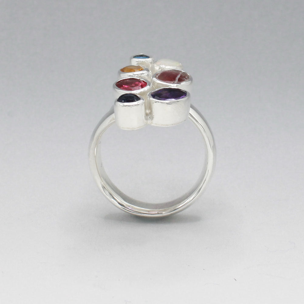 Candy - Cocktail 7 Gemstone Silver Ring - B