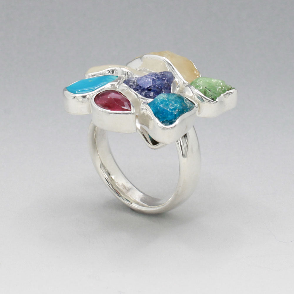 Candy - Cocktail 7 Gemstone Silver Ring - C