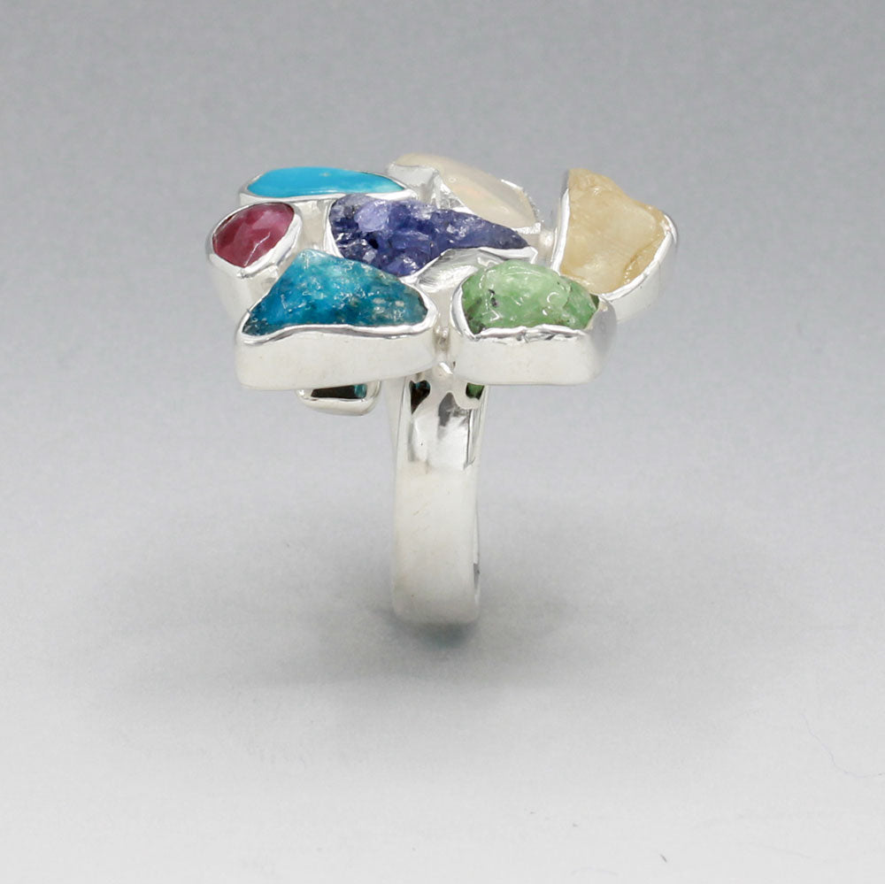 Candy - Cocktail 7 Gemstone Silver Ring - C