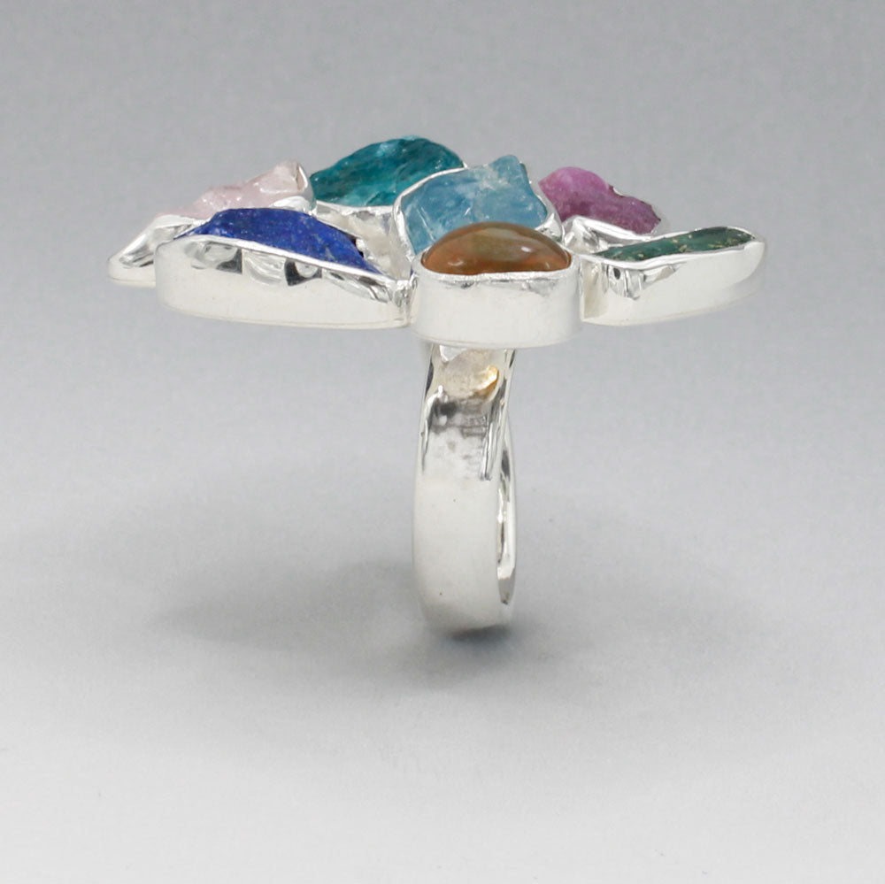 Candy - Cocktail 7 Gemstone Silver Ring - E