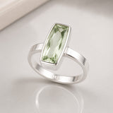 Candy Green Amethyst Faceted Tapered Baguette Silver Ring