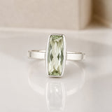 Candy Green Amethyst Faceted Tapered Baguette Silver Ring