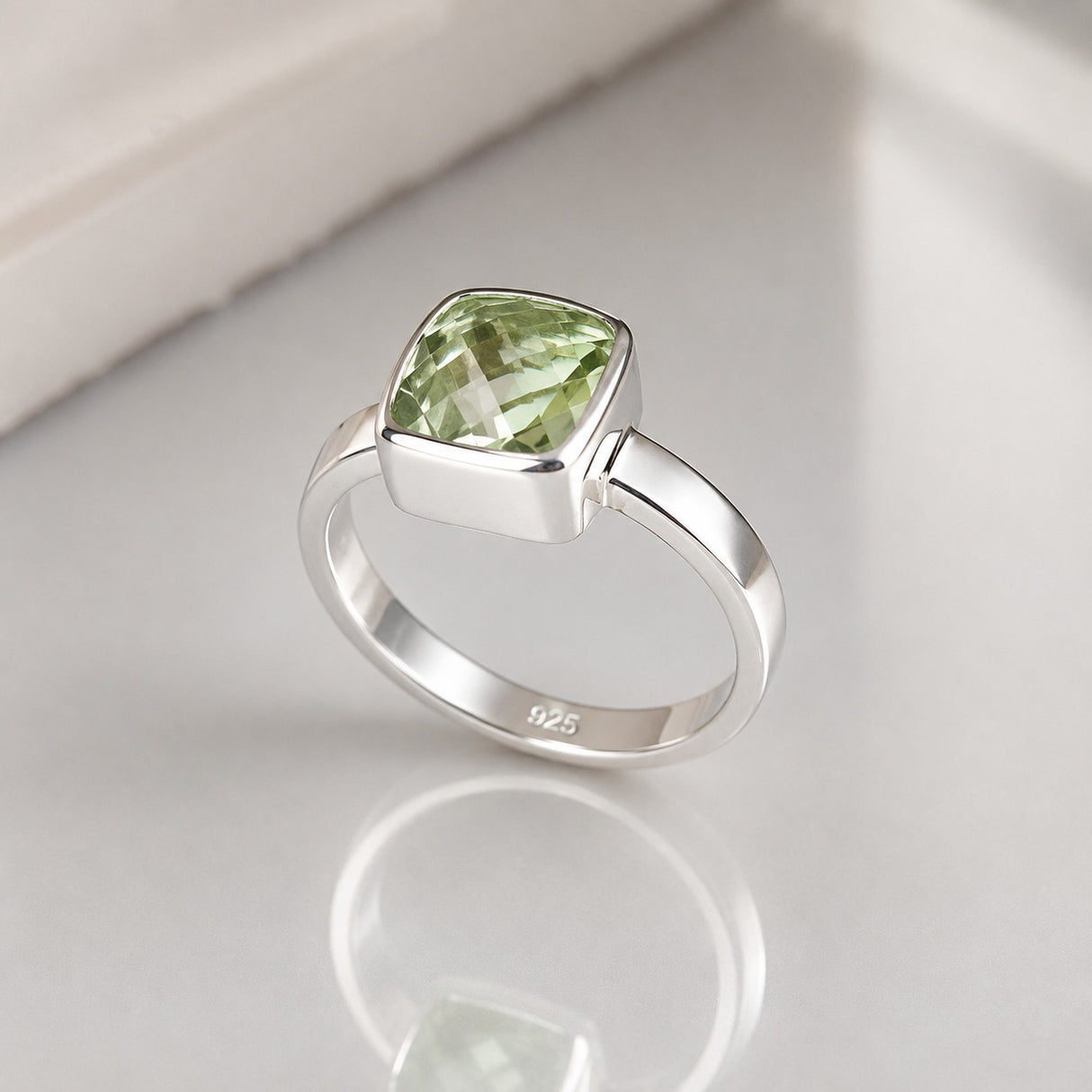 Candy Green Amethyst Faceted Silver Ring