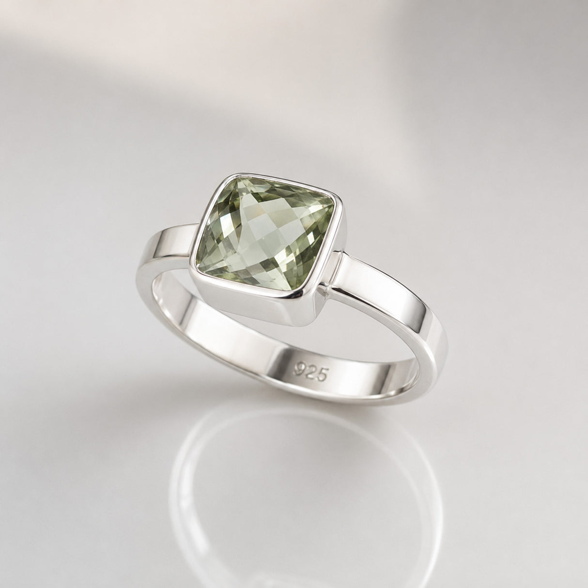 Candy Green Amethyst Faceted Silver Ring