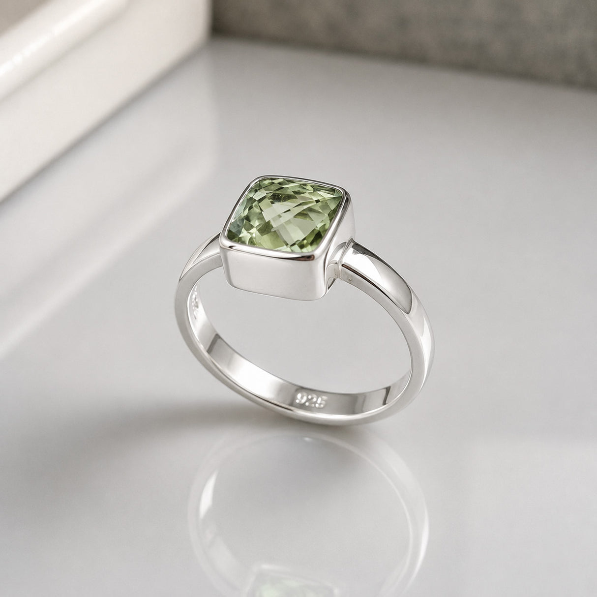 Candy Green Amethyst Faceted Silver Ring