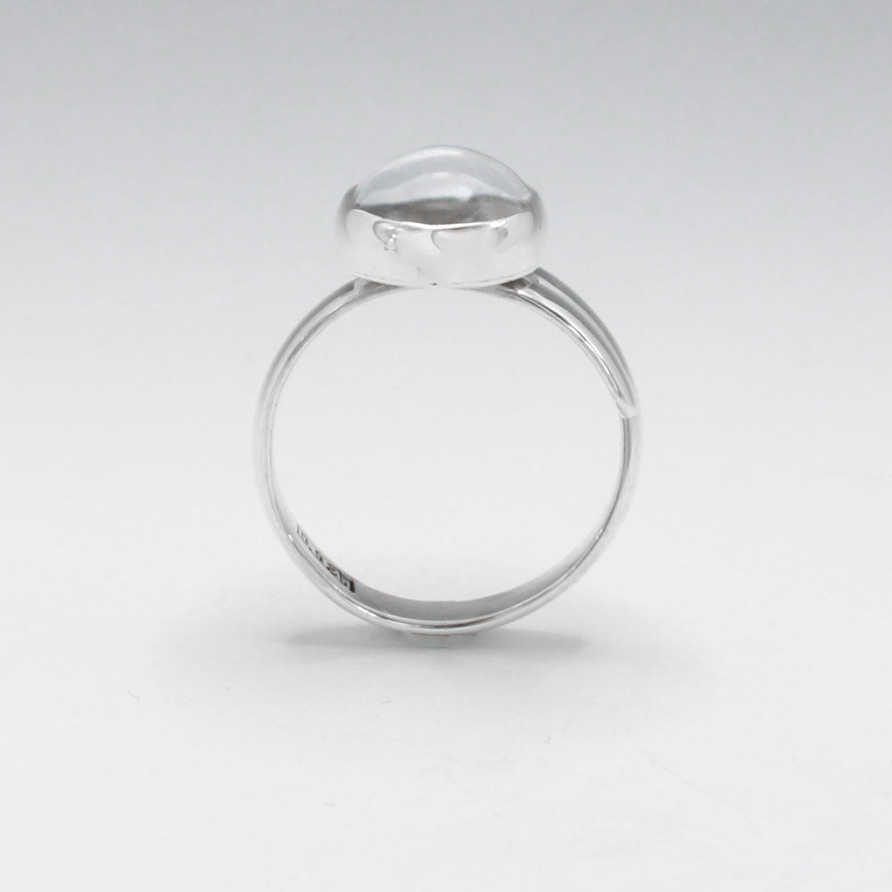 Candy - Oval Ice Quartz Cabochon Silver Ring - Adjustable