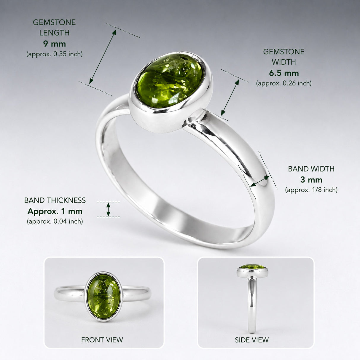 Candy Peridot Oval Cabochon Silver Ring