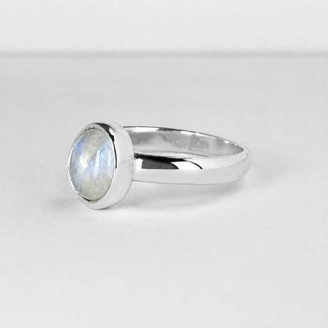 Candy Rainbow Moonstone Oval Cabochon Silver Ring