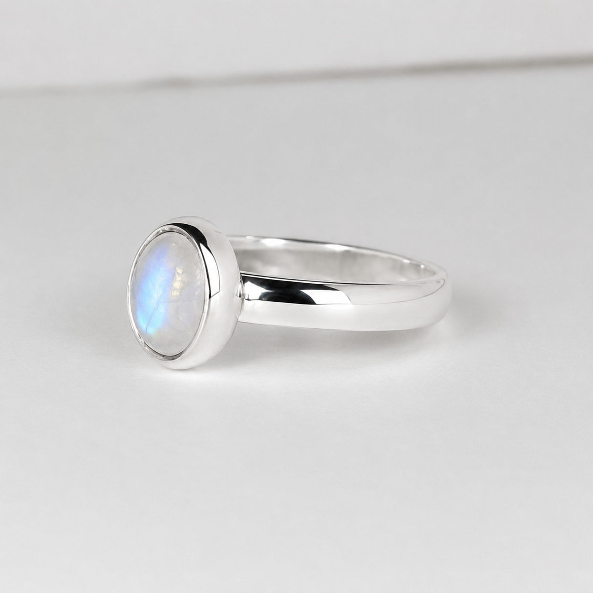 Candy Rainbow Moonstone Oval Cabochon Silver Ring