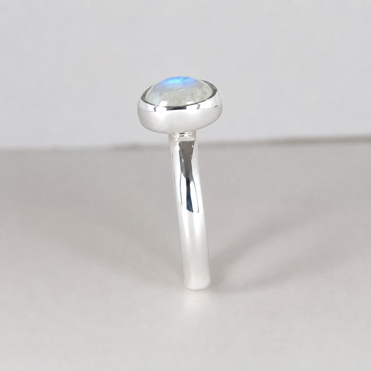 Candy Rainbow Moonstone Oval Cabochon Silver Ring