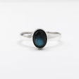 Labradorite is a captivating gemstone known for its unique optical properties. Labradorite is famous for its iridescence, often displaying a stunning play of colours, known as labradorescence. Candy - Small Oval Labradorite Cabochon Silver Ring. Ireland jewellery.