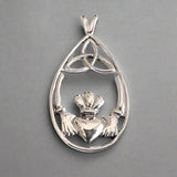 Celtic - Drop Pendant Featuring Claddagh with Trinity