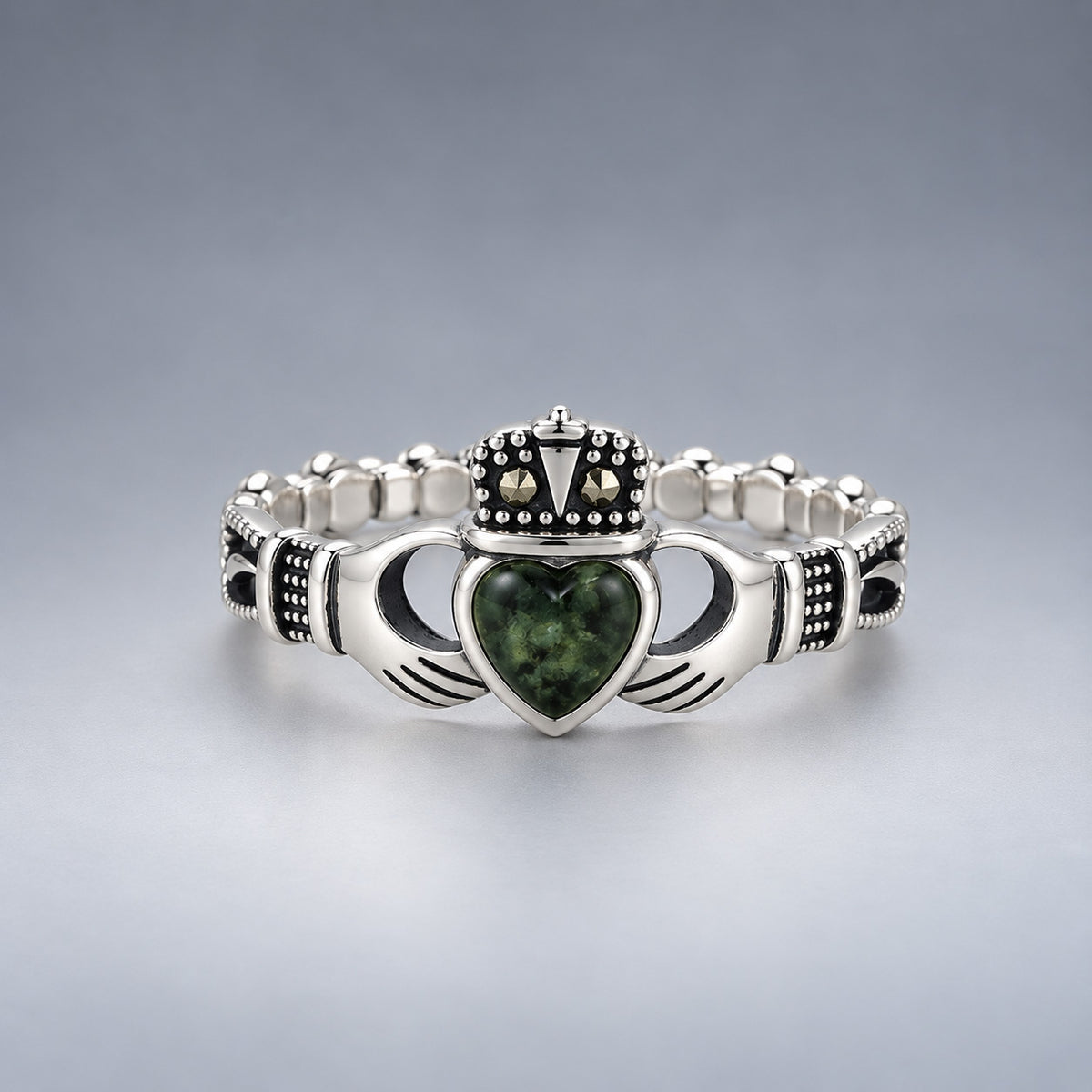 Celtic Claddagh Connemara Heart & Pyrite Woven Silver Ring