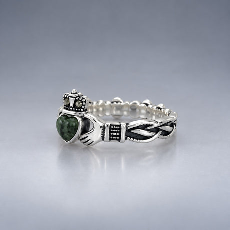 Celtic Claddagh Connemara Heart & Pyrite Woven Silver Ring
