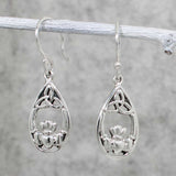 Celtic Claddagh with Trinity Drop Silver Dangle Earrings