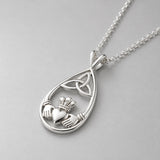 Celtic Drop Featuring Claddagh with Trinity Silver Pendant