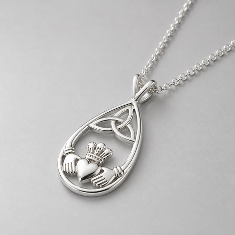 Celtic Drop Featuring Claddagh with Trinity Silver Pendant