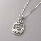 Celtic Drop Featuring Claddagh with Trinity Silver Pendant